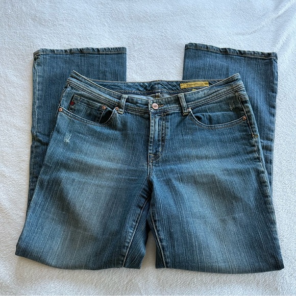 Seven7 Women's Distressed Blue Petite Flare Jeans - Picture 2 of 8